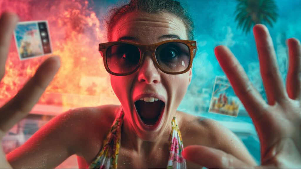 Auswanderer Coach im Vordergrund, im Hintegrund zwei gespaltene Welten